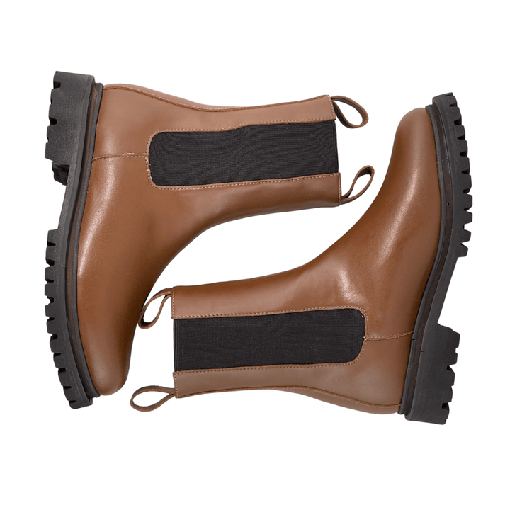 'Chloe' cognac vegan-leather chelsea boot with chunky sole by Zette Shoes