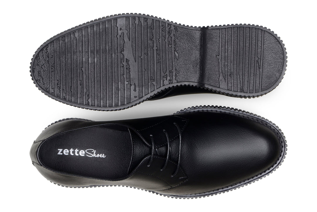 'Rogerio' men's creeper sole derby in vegan leather by Zette Shoes - black