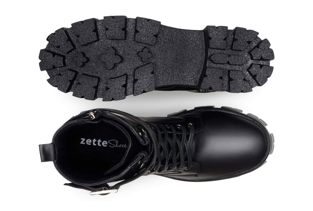 'Rafaela' women's chunky sole vegan lace-up ankle boots Zette Shoes - black