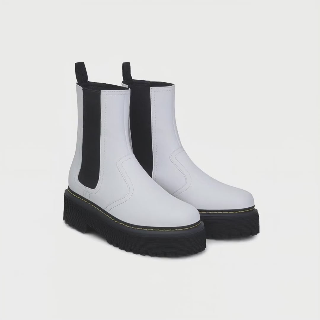'Emma' white vegan-leather chelsea boot with stacked sole by Zette Shoes