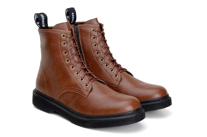 'London 2' matte cognac vegan lace-up boot by King55 - Vegan Style