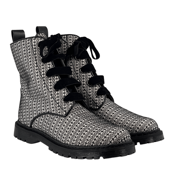 'Billie' vegan combat boots by Zette Shoes - white with black lace