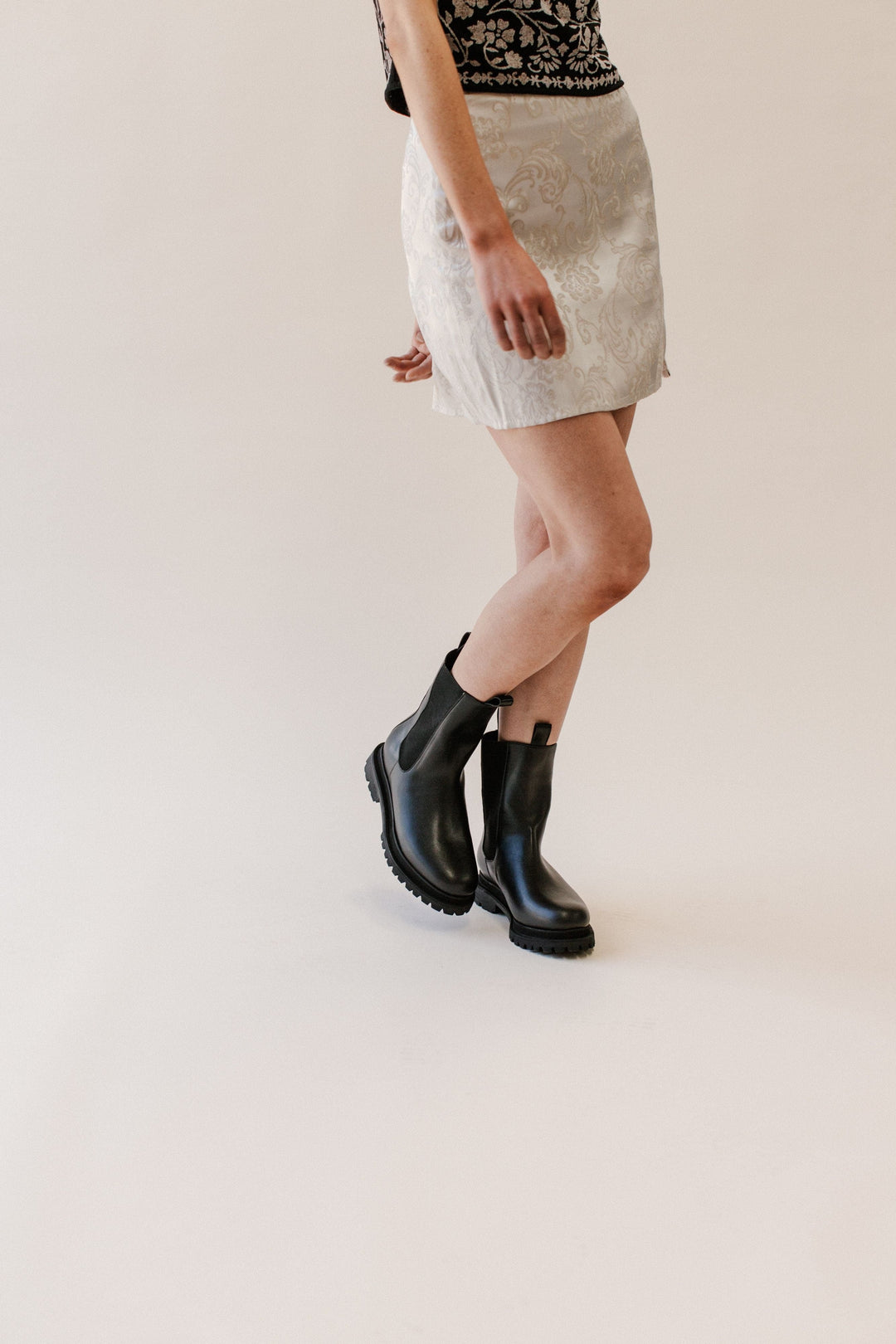 'Chloe' black vegan-leather chelsea boot with chunky sole by Zette Shoes