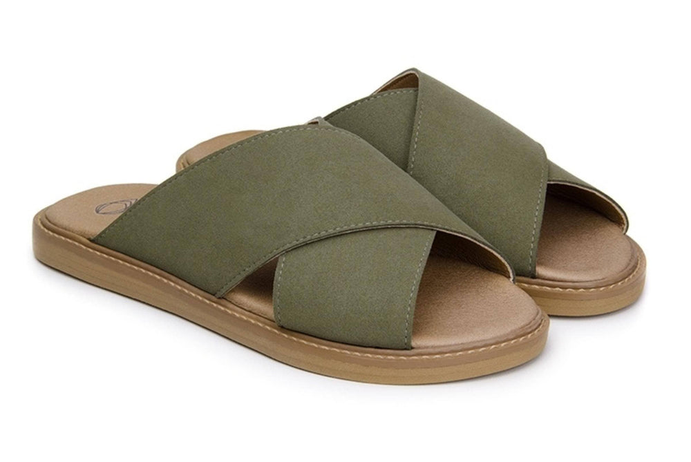 'Mia' women's vegan sandals by Ahimsa - dark olive - Vegan Style