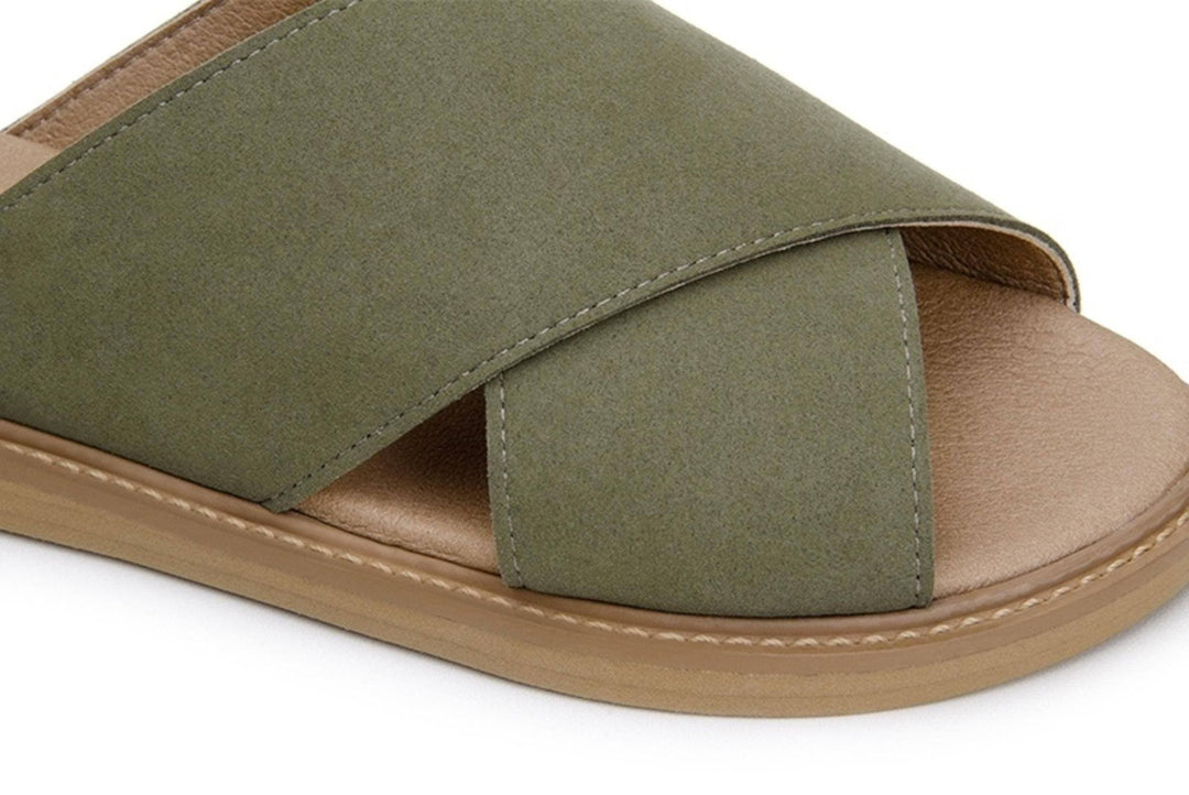 'Mia' women's vegan sandals by Ahimsa - dark olive - Vegan Style