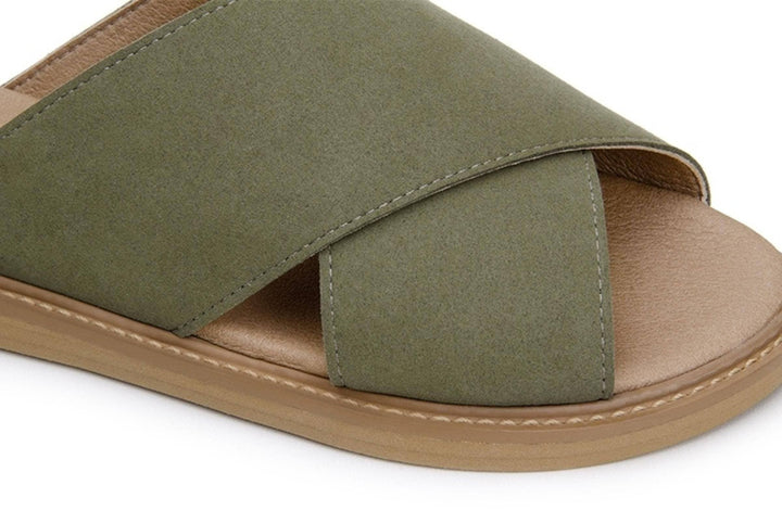 'Mia' women's vegan sandals by Ahimsa - dark olive - Vegan Style