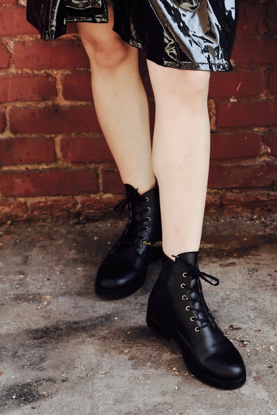 'Blaze' vegan ๐ apple-leather ankle lace-up boot by Good Guys - black - Vegan Style