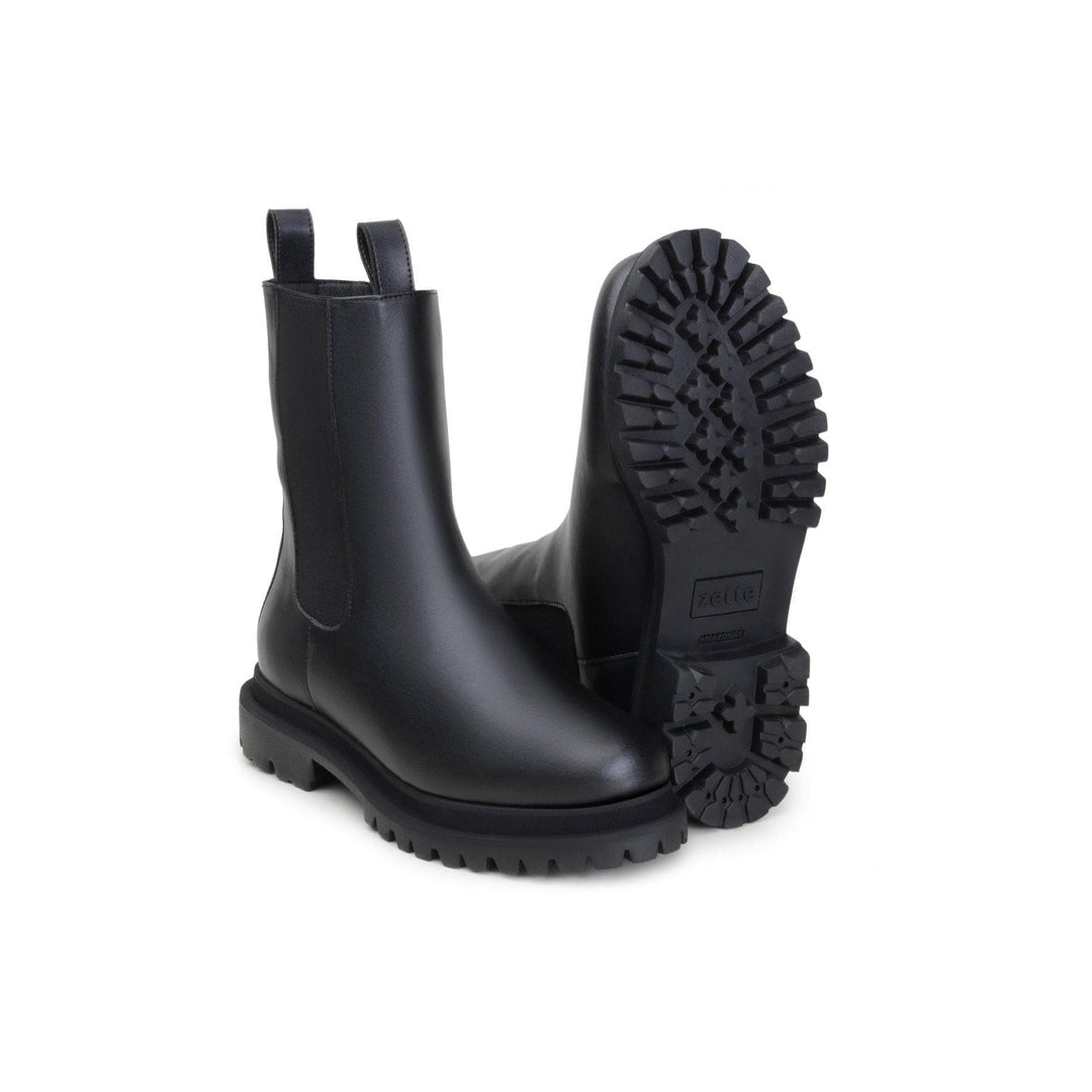 'Chloe' black vegan-leather chelsea boot with chunky sole by Zette Shoes