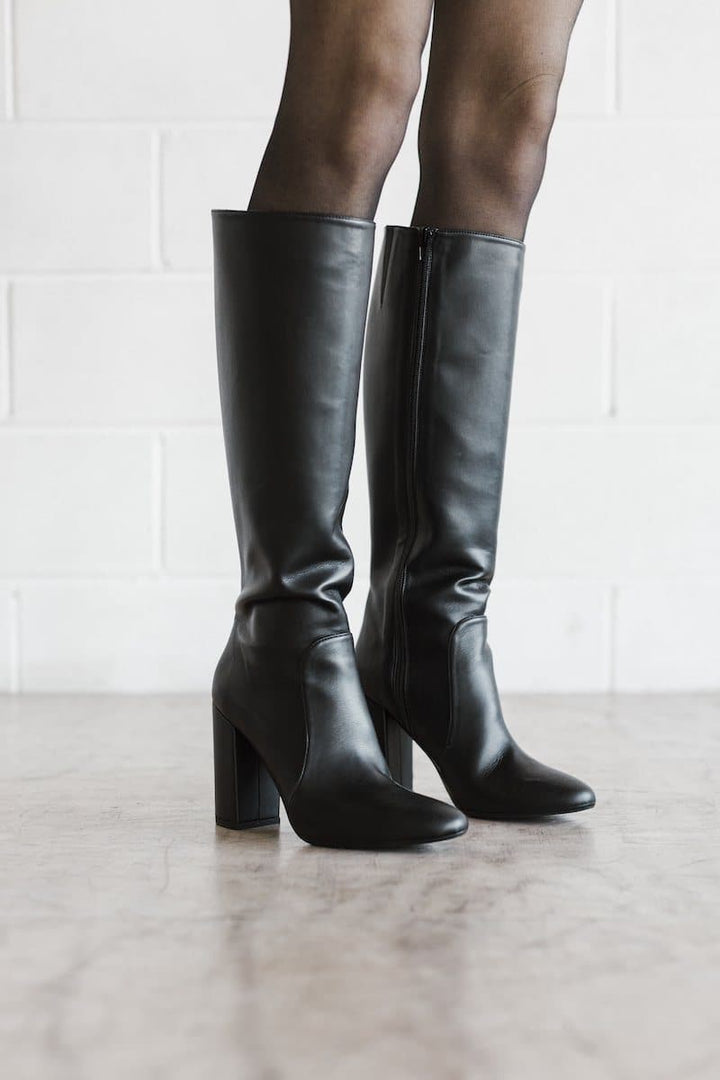 Claudia women's vegan heeled knee boots. Shop ethical women's vegan leather boots from Zette Shoes Australia.