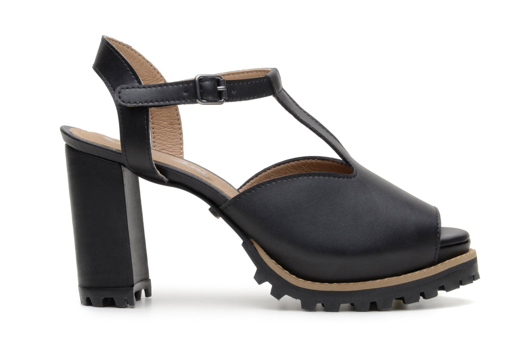 'Ciara' vegan leather sandal with high heel by Zette Shoes - black