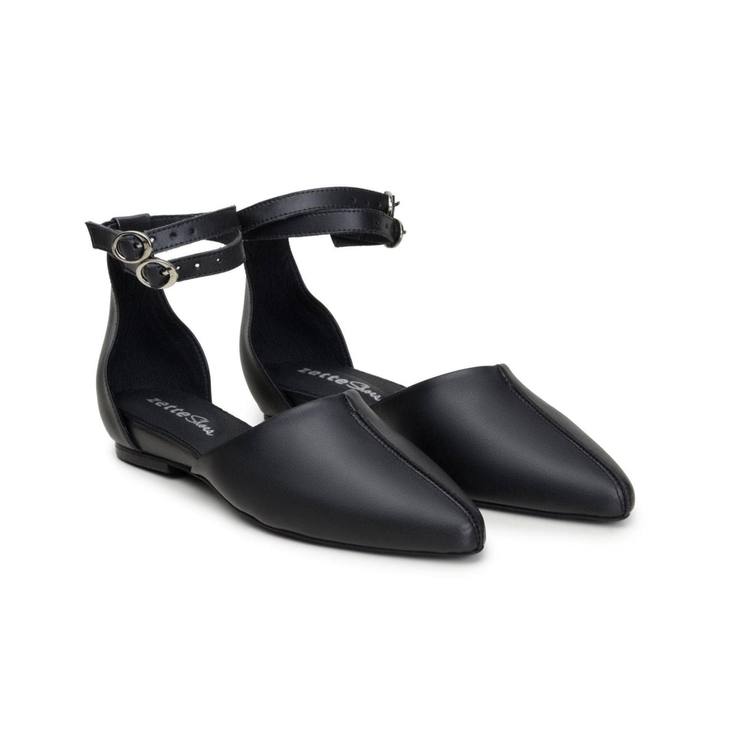 'Giselle' women's black flat with ankle-strap by Zette Shoes