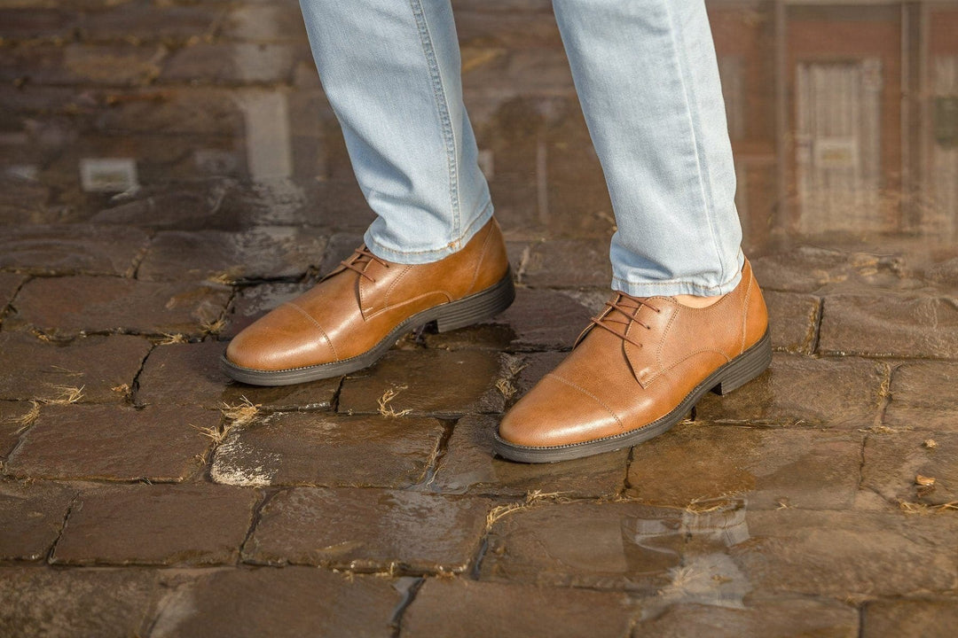 Classic vegan leather derby by Vincente Verde -  cognac - Vegan Style