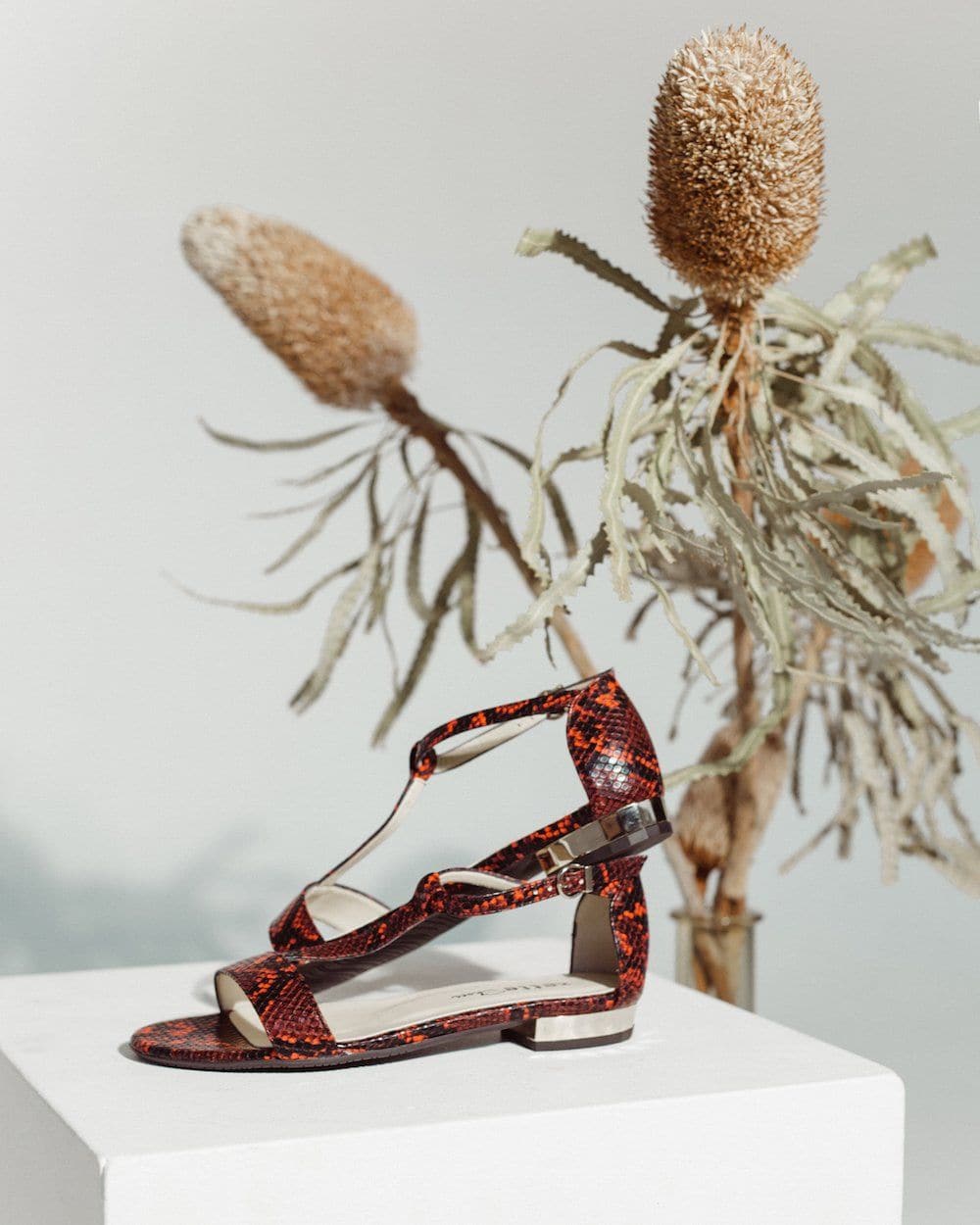 'Olive' flat vegan sandal by Zette Shoes - red snakeskin