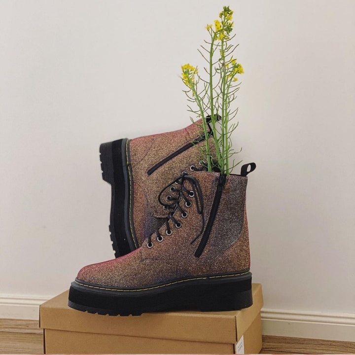 'Quinn' vegan-textile boot with stacked sole by Zette Shoes - multicolour