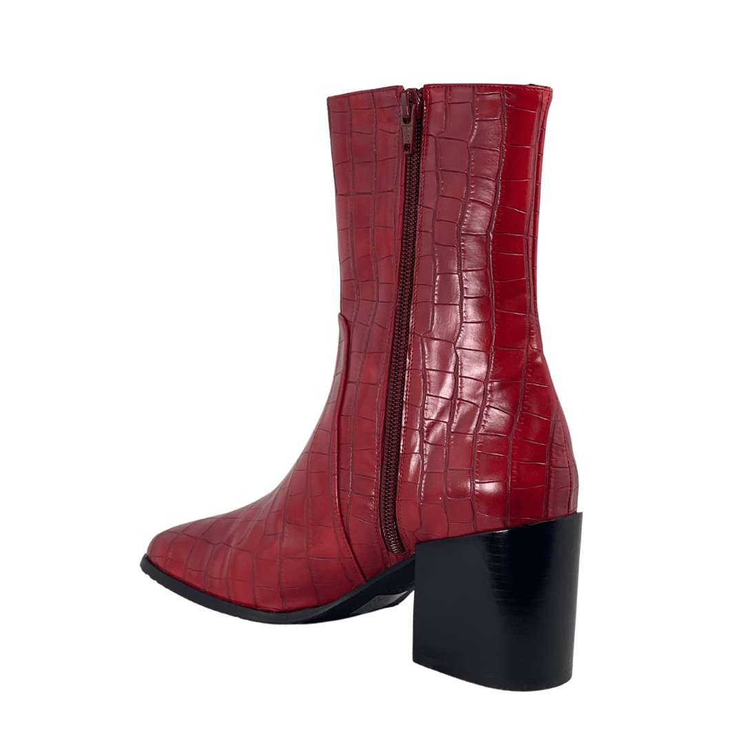 'Menos' vegan mid-calf boot by Zette Shoes - red croc