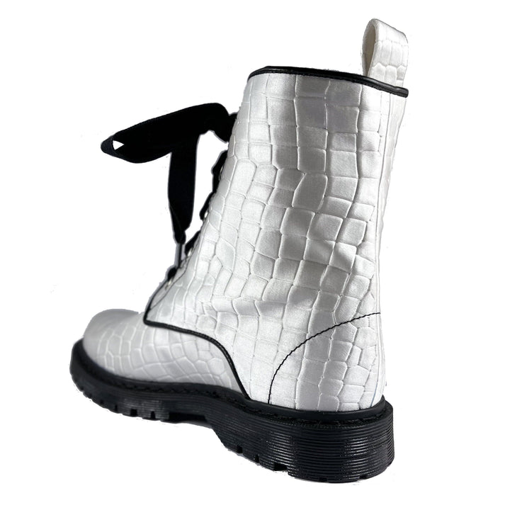 'Billie' vegan combat boot by Zette Shoes - white croc