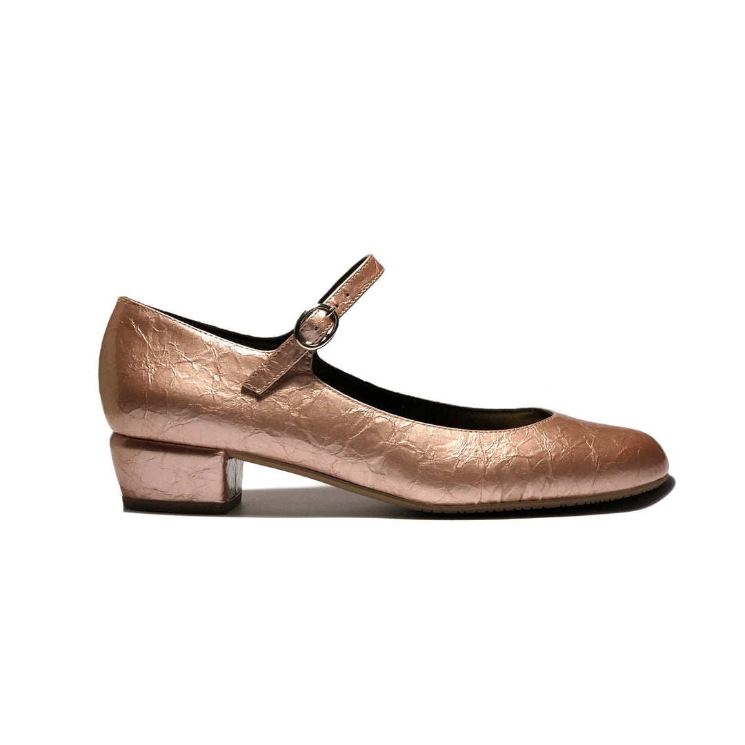 'Gracie' Mary-Jane textured vegan leather low-heels by Zette Shoes - pink