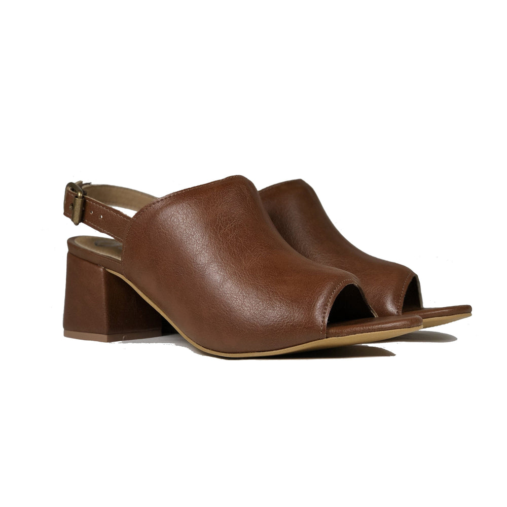 'Iolanda' vegan women's open-toe block heel by Ahimsa - cognac - Vegan Style