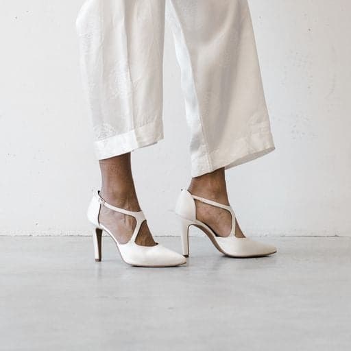 'Maqueta' ivory satin vegan stiletto by Zette Shoes