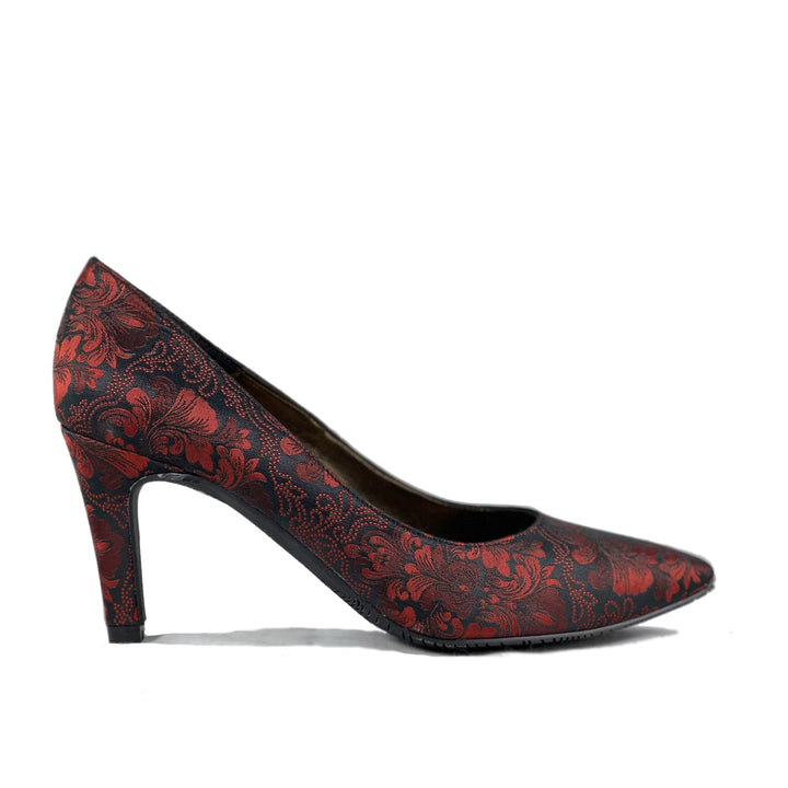 'Medina' baroque red/black vegan mid-stiletto by Zette Shoes
