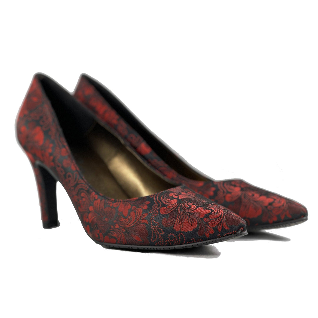 'Medina' baroque red/black vegan mid-stiletto by Zette Shoes