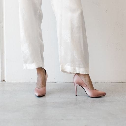 'Mercury' blush satin vegan stiletto by Zette Shoes