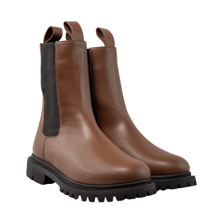 'Chloe' cognac vegan-leather chelsea boot with chunky sole by Zette Shoes