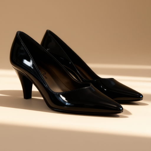 Women's mid-heels, patent black, EU 37