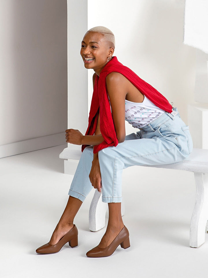 'Bianca' vegan women's heel by Ahimsa - cognac