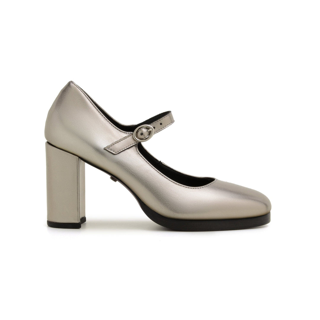 'Charlotte' vegan high-heeled Mary-Jane by Zette Shoes - metallic silver