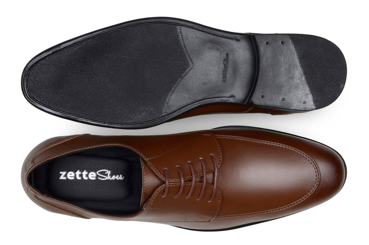 'Adrian' men's classic oxford in vegan leather by Zette Shoes - cognac