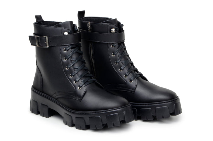 'Rafaela' women's chunky sole vegan lace-up ankle boots Zette Shoes - black