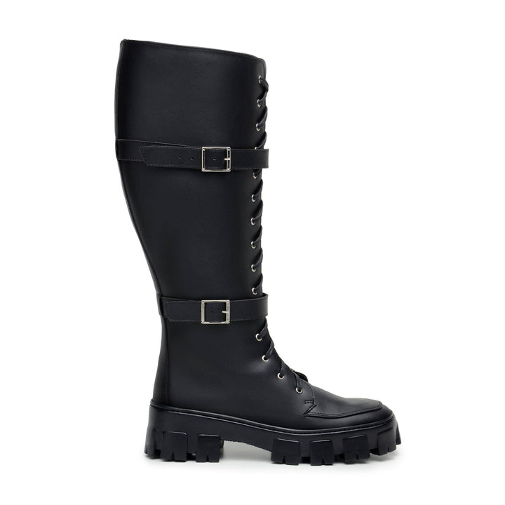 'Renata' women's chunky sole vegan lace-up knee-high boots Zette Shoes - black