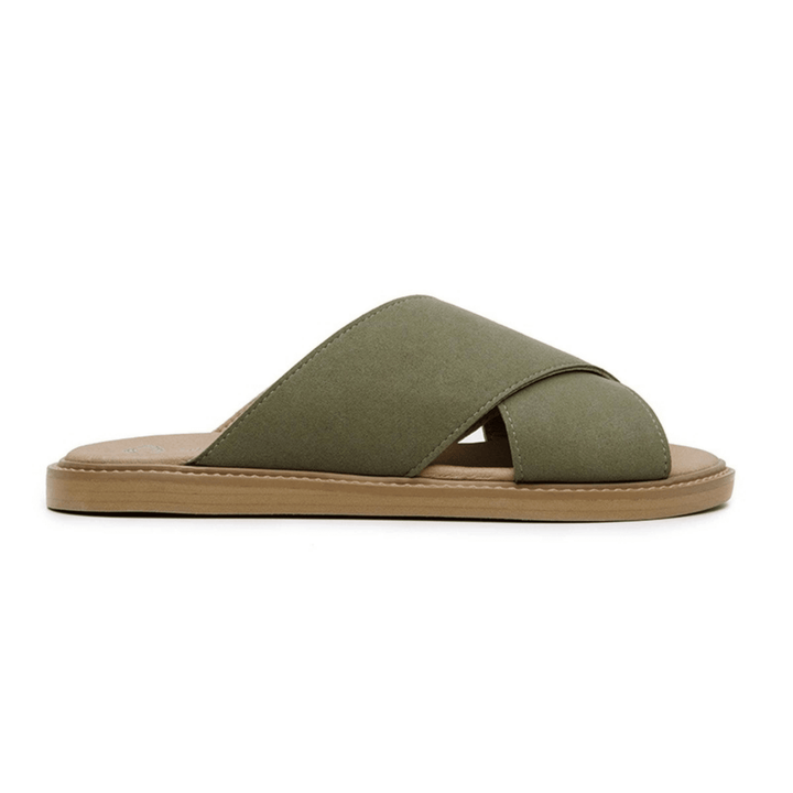 'Mia' women's vegan sandals by Ahimsa - dark olive