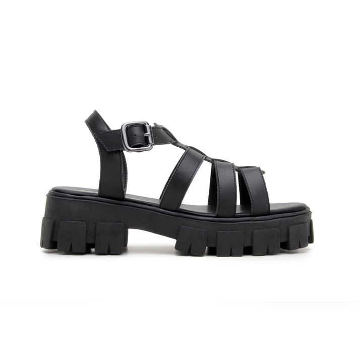 'Jess' vegan leather sandal with lugged sole by Zette Shoes - black