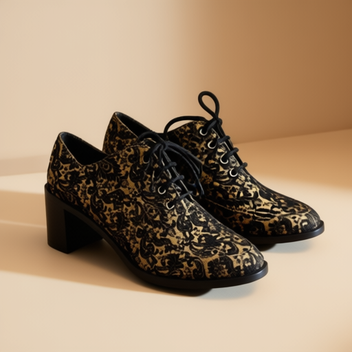 Women's mid-heel lace-up oxford in gold & black, size EU 37