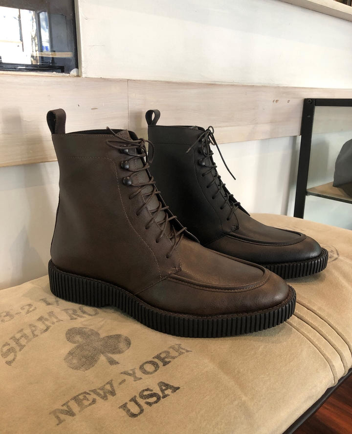 'Regis' men's creeper sole lace-up boot in vegan leather by Zette Shoes - espresso