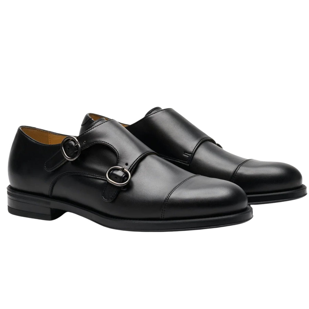 Double-strap monk shoe for men by Solari Milano - black or brown