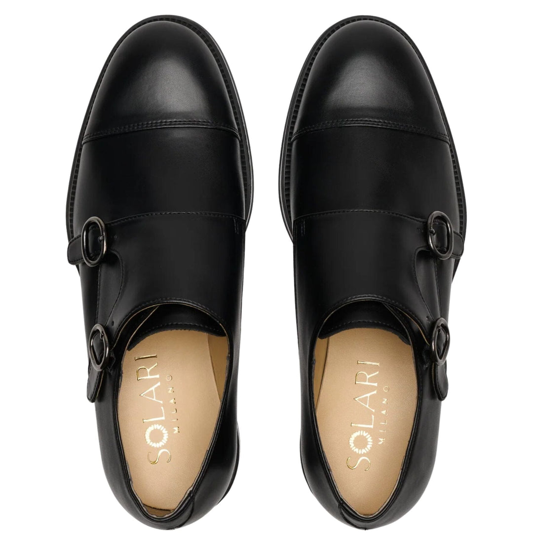 Double-strap monk shoe for men by Solari Milano - black or brown