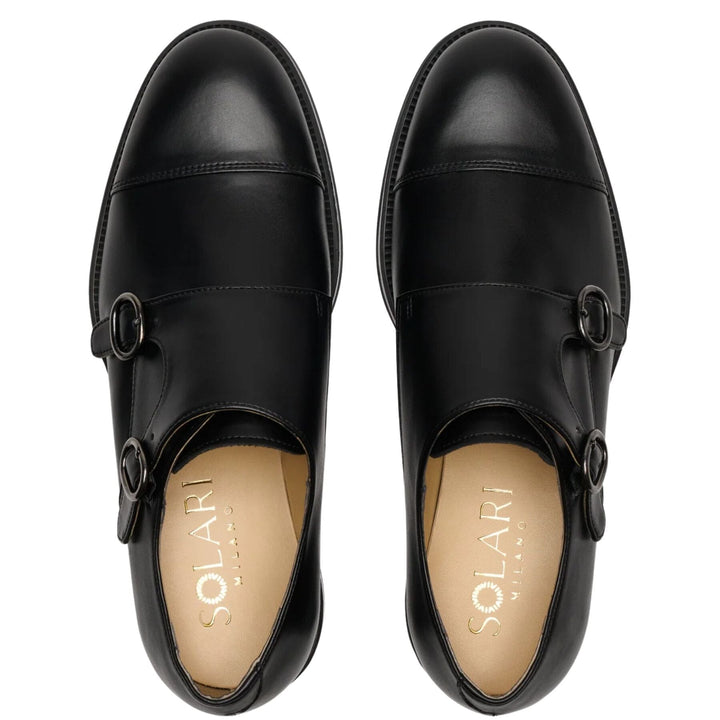 Double-strap monk shoe for men by Solari Milano - black or brown
