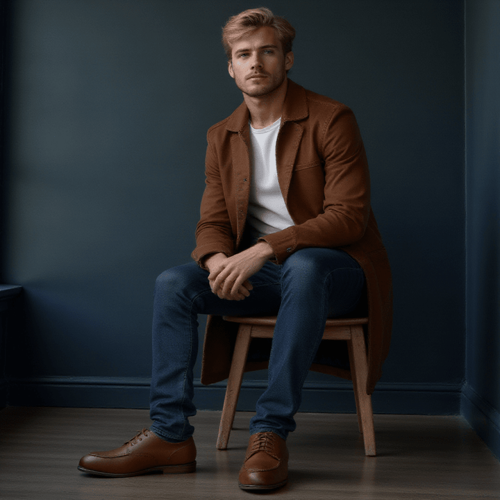 'Adrian' men's classic oxford in vegan leather by Zette Shoes - cognac