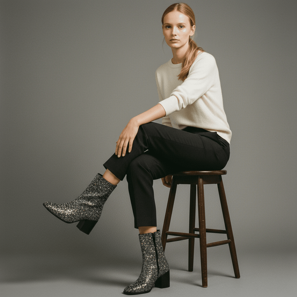 'Menos' vegan mid-calf boot by Zette Shoes - silver glitter