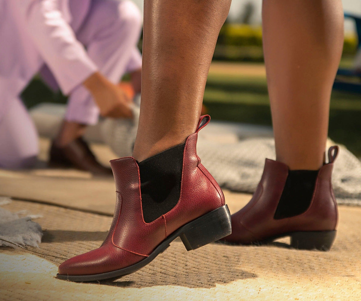 'Francesca' women's pull-on bootie by Ahimsa - burgundy