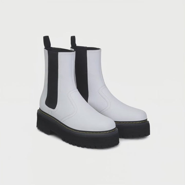'Emma' white vegan-leather chelsea boot with stacked sole by Zette Shoes