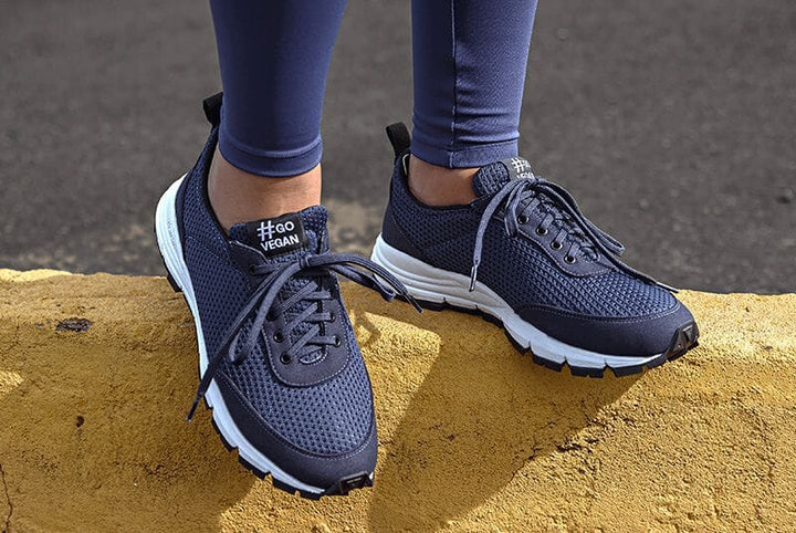 'Wave Trainer' vegan lace-up athletic sneaker by Ahimsa - navy