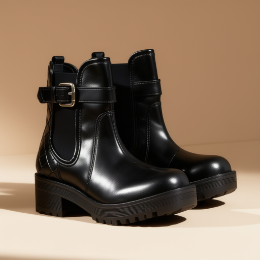 Women's black chelsea boots with buckle and quilting detail, size EU 37