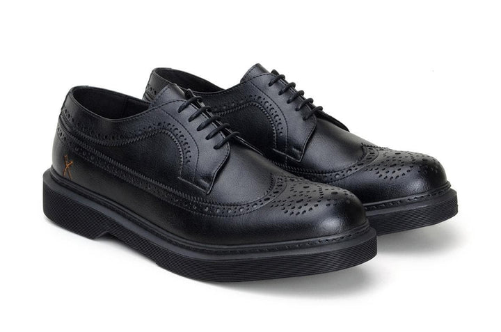 'Brogue UK' matte black vegan lace-up shoe by King55 - Vegan Style