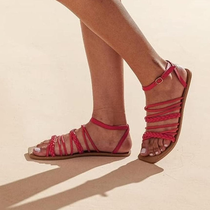 Flat vegan sandal by Arenaria - red