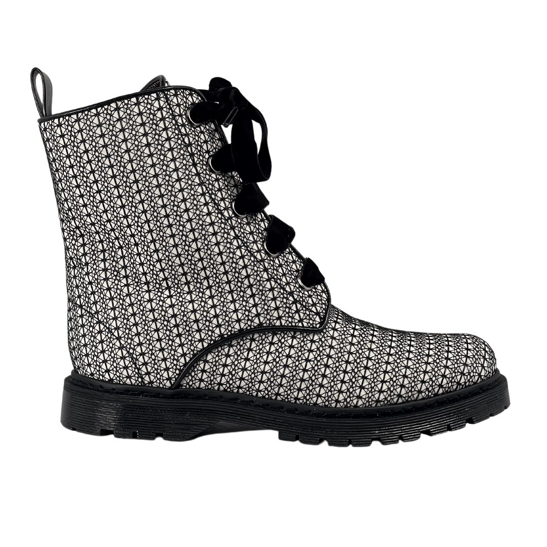 'Billie' vegan combat boots by Zette Shoes - white with black lace