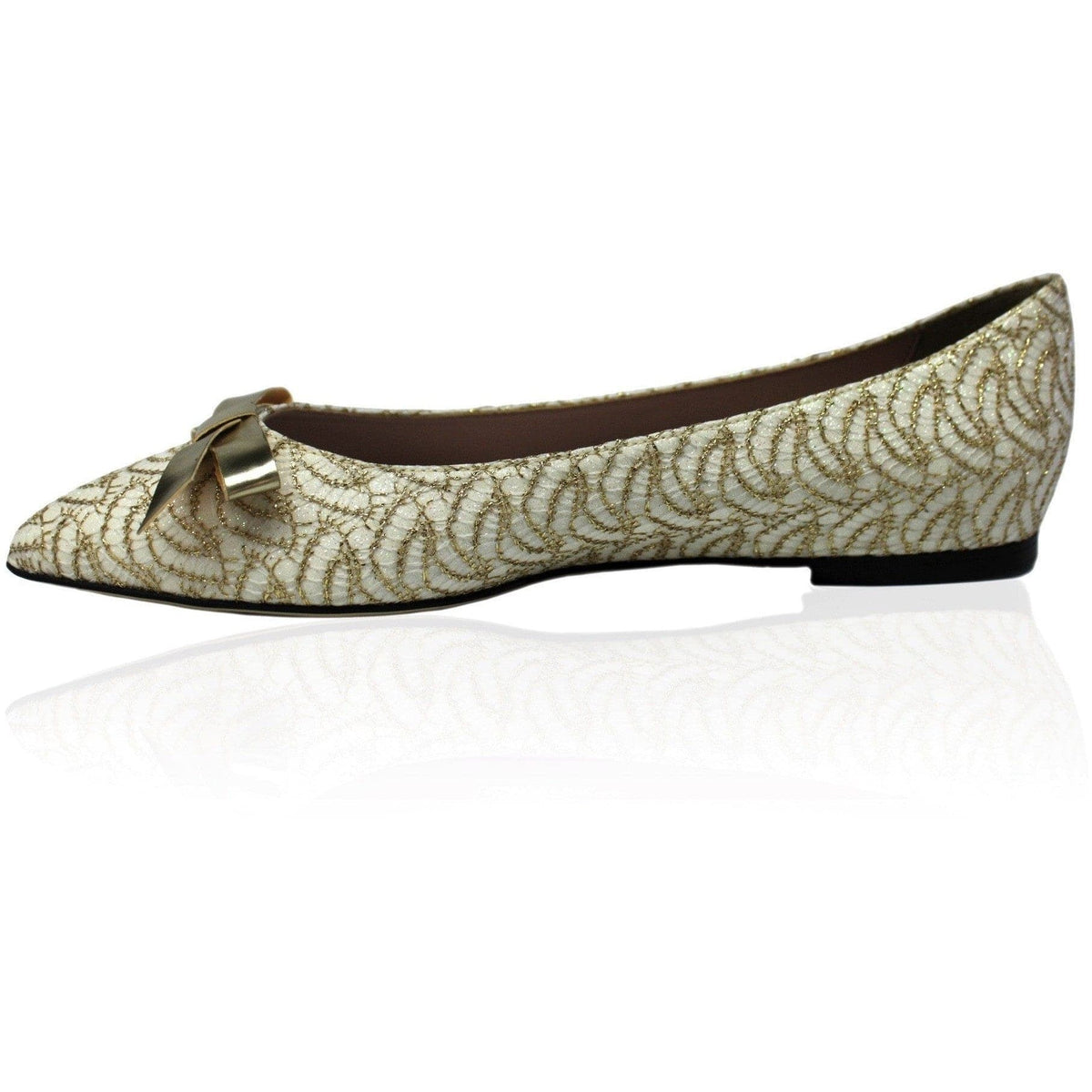 'Nina' Bow Ballet Flats (White Lace) by Zette Shoes - Vegan Style